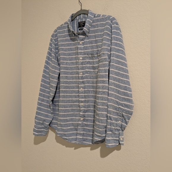Abercrombie & Fitch Blue Striped 100% Linen Long Sleeve Button-Up Shirt Size XL - Picture 4 of 11